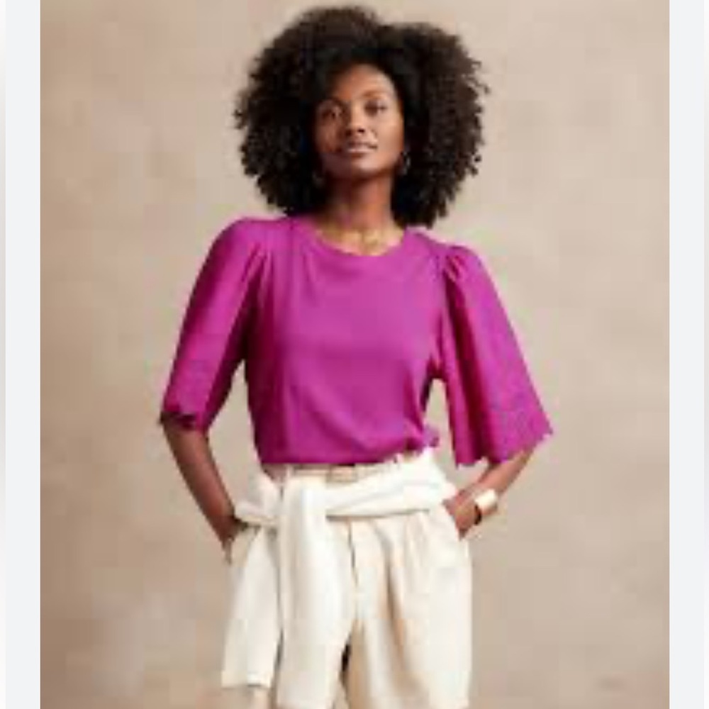 NWT Banana Republic Magenta Eyelet Sleeve Top Sz Medium